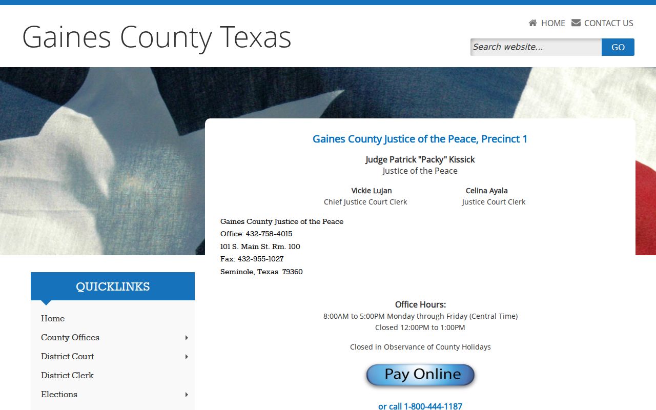 Gaines County Justice of the Peace Precinct 1 contact and forms page