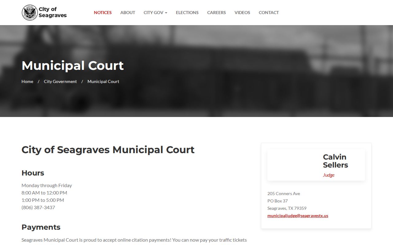 Seagraves Municipal Court hours, payment link, and contact information