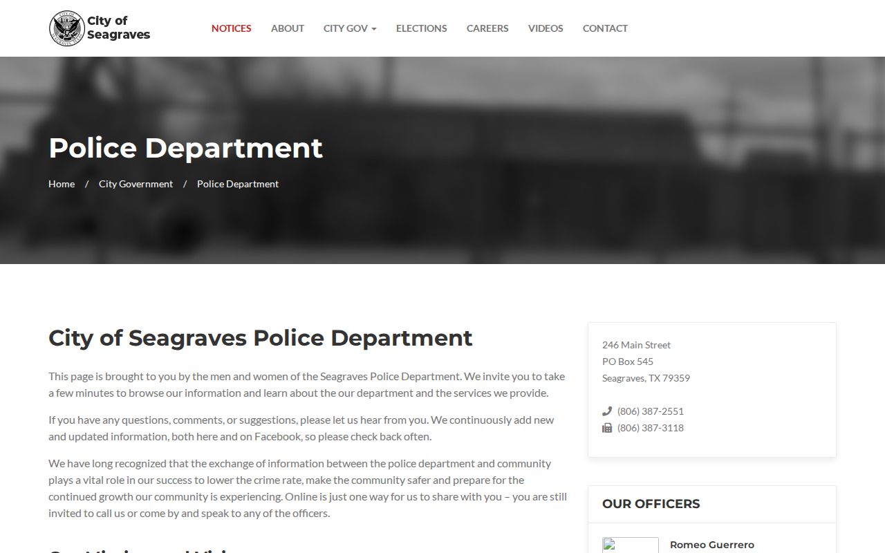 Seagraves Police Department official public contact and mission page