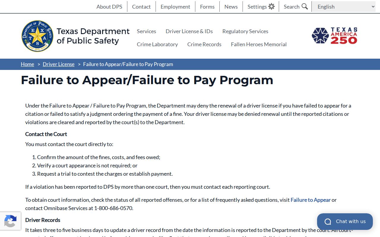 Texas DPS FTA and FTP program instructions for citation compliance