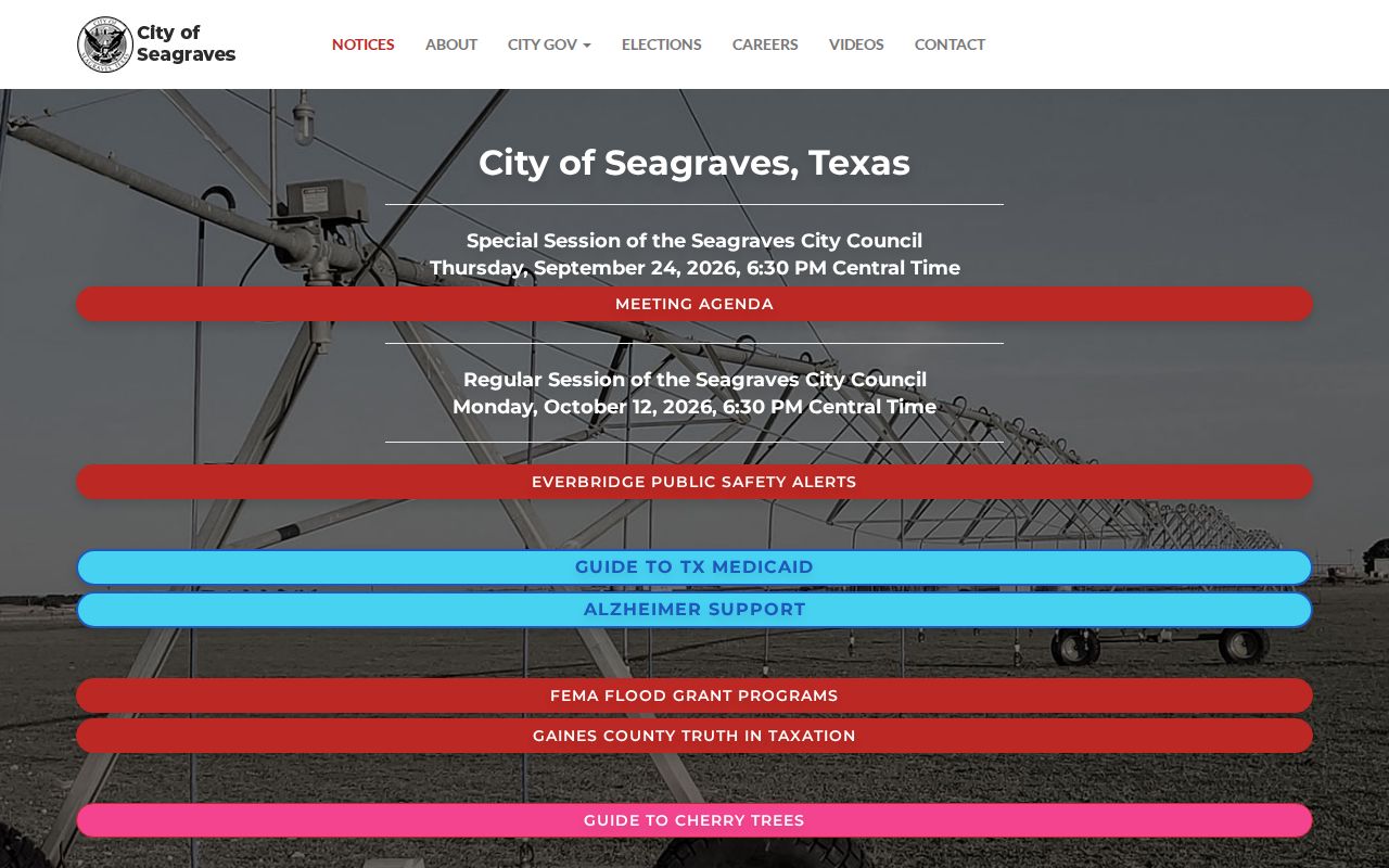 Official Seagraves city website with municipal service links