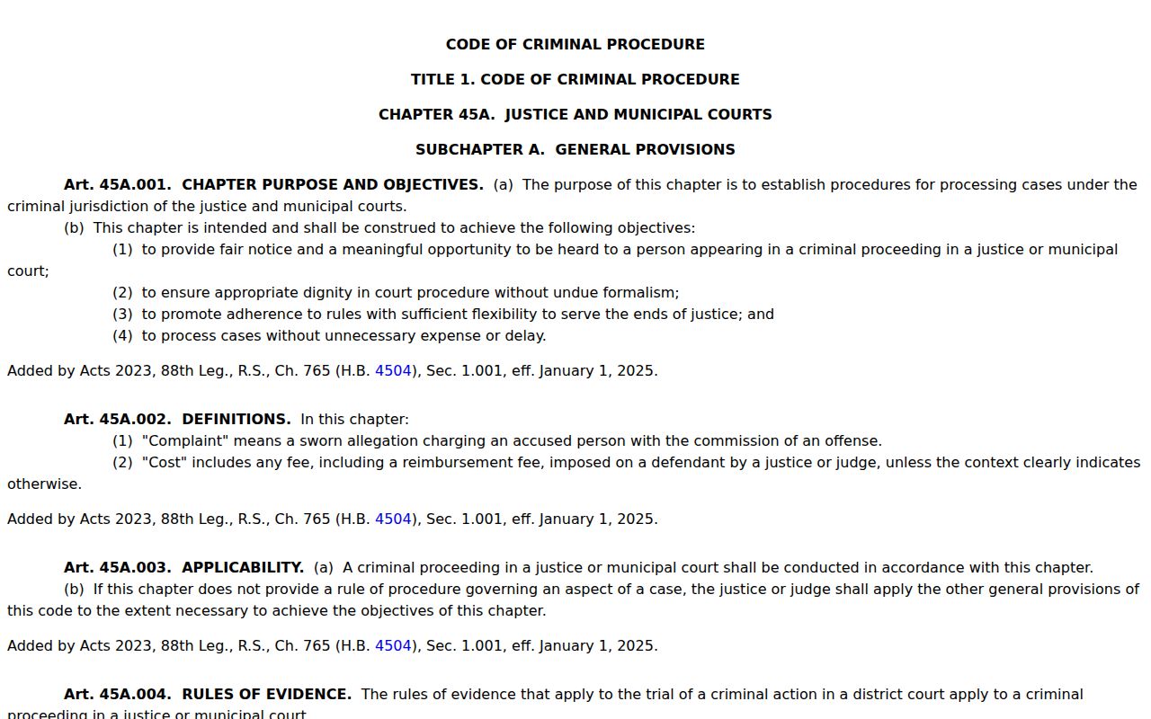 Texas Chapter 45A statutory procedure for justice and municipal courts