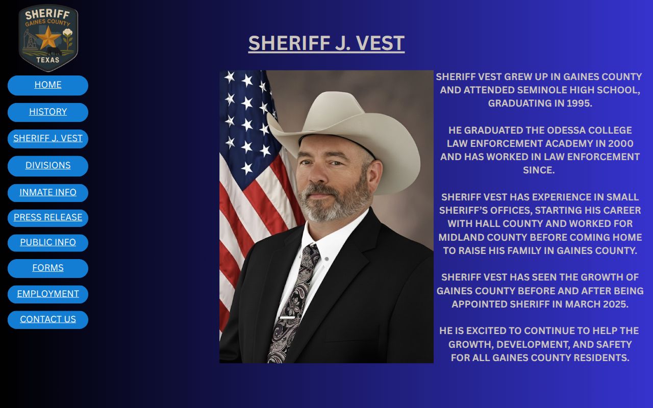 Official public biography page for the Gaines County sheriff